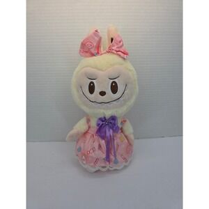 Plush Labubu Kawaii Cream Bunny Rabbit in Pink‎ Sweets Dress with Purple Bow 12"